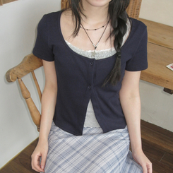 半袖Tシャツ レースレイヤード半袖Tシャツ NAVY