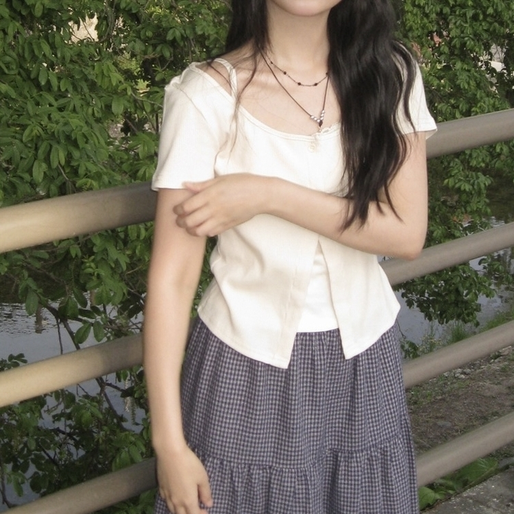レースレイヤード半袖Tシャツ BEIGE