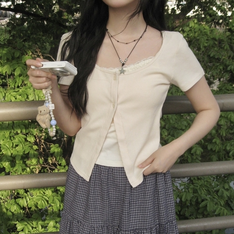 レースレイヤード半袖Tシャツ BEIGE