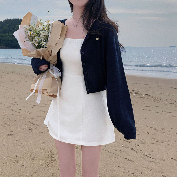 가볍고 시원한쿨썸머 린넨 팬던트 아방핏 크롭 가디건 네이비