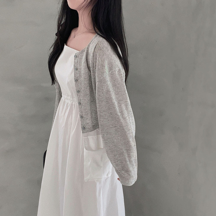 가볍고 시원한쿨썸머 린넨 팬던트 아방핏 크롭 가디건 연그레이