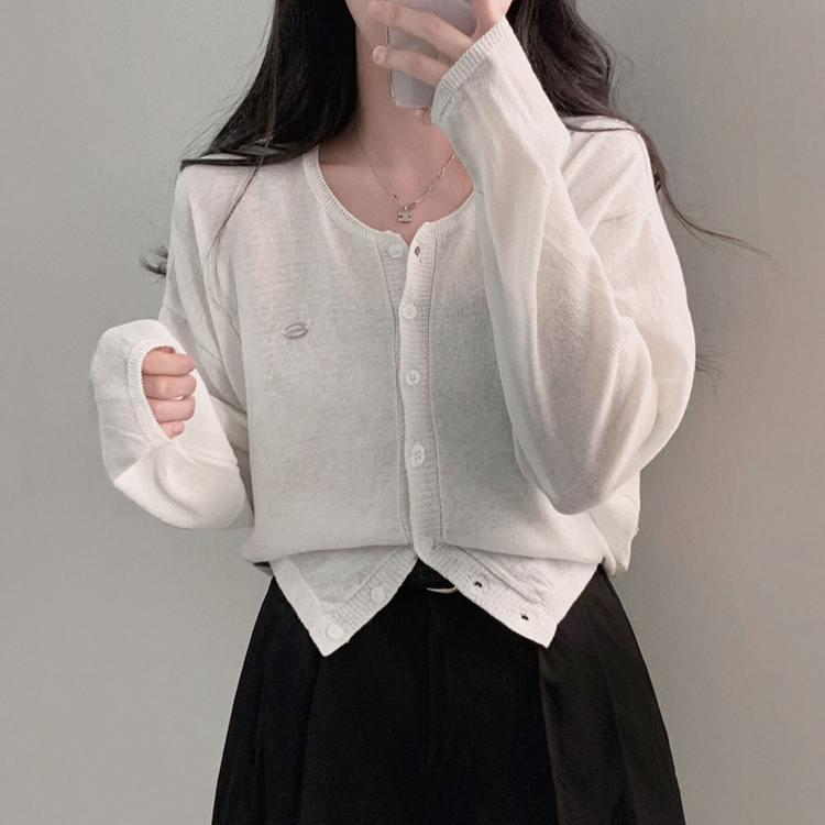 가볍고 시원한쿨썸머 린넨 팬던트 아방핏 크롭 가디건 아이보리