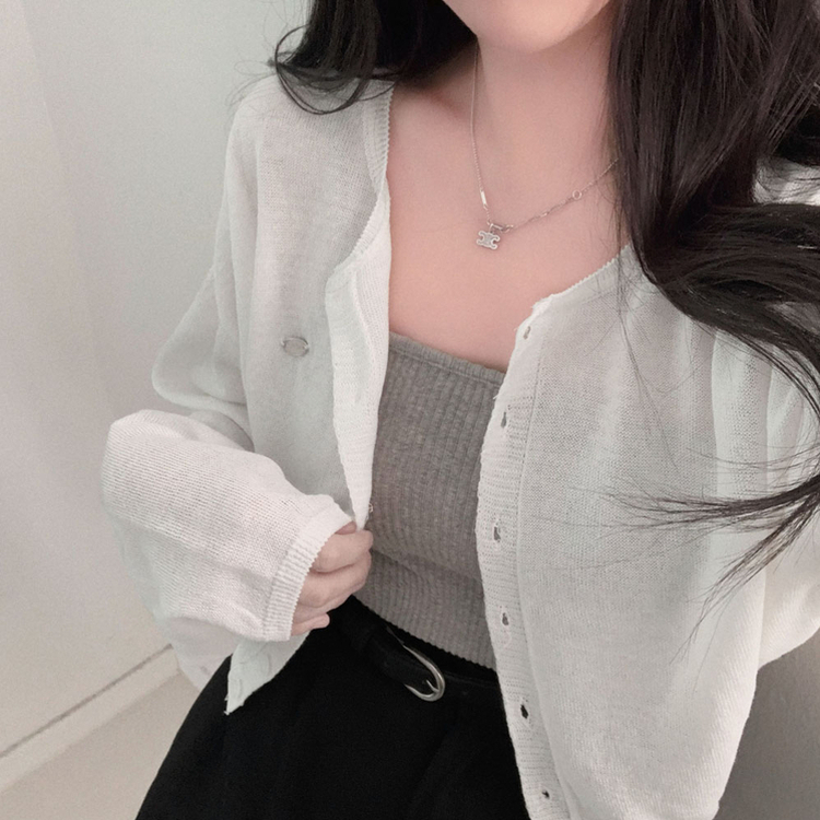 가볍고 시원한쿨썸머 린넨 팬던트 아방핏 크롭 가디건 아이보리