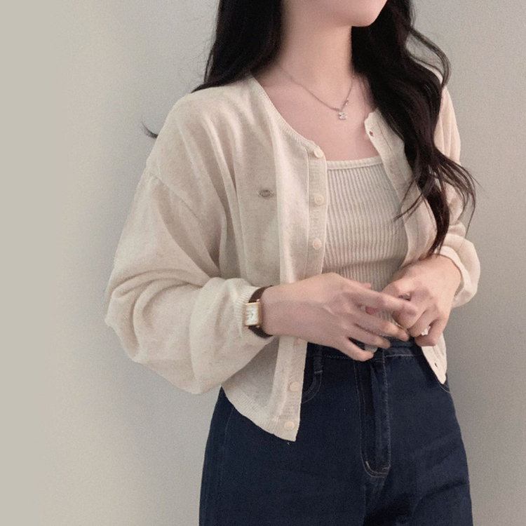 가볍고 시원한쿨썸머 린넨 팬던트 아방핏 크롭 가디건 마베이지