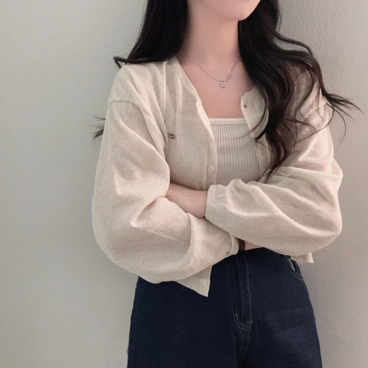 가볍고 시원한쿨썸머 린넨 팬던트 아방핏 크롭 가디건 마베이지