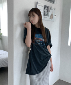 コットンプリンティング半袖Tシャツ BLACK