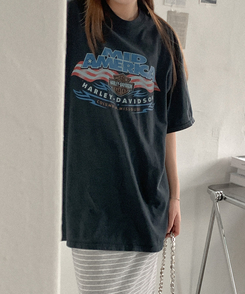 コットンプリンティング半袖Tシャツ BLACK