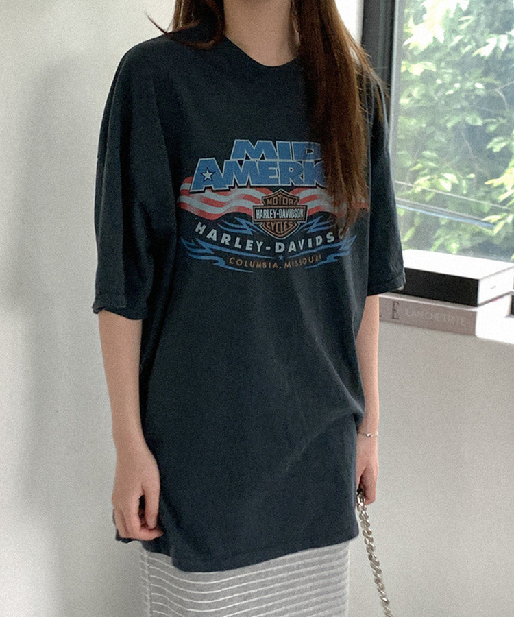 コットンプリンティング半袖Tシャツ BLACK