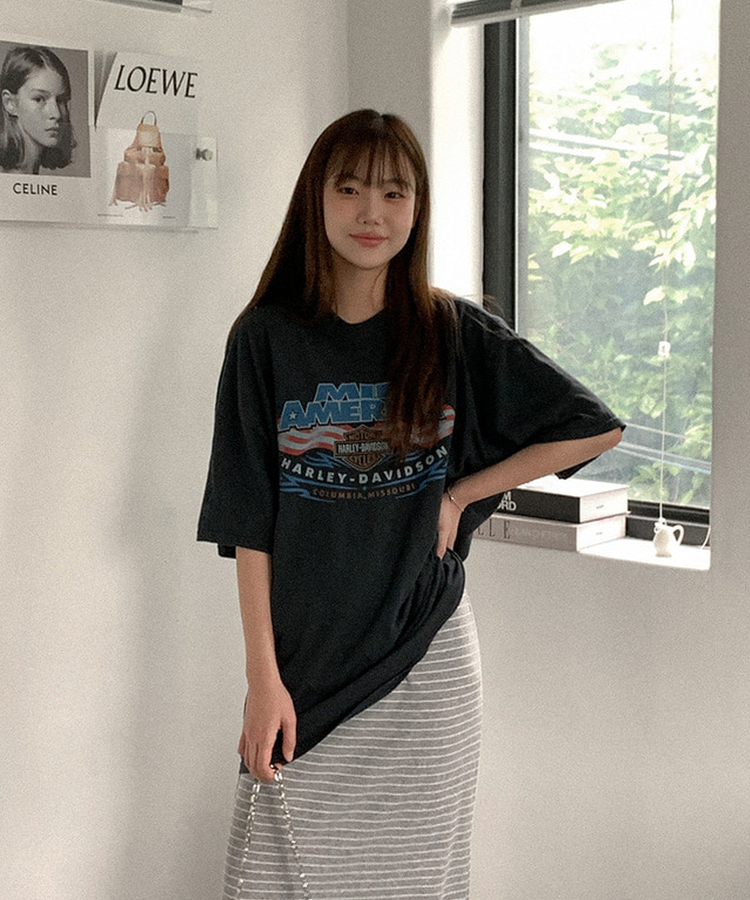 コットンプリンティング半袖Tシャツ BLACK
