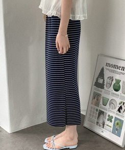 ミディ/ロングスカート ボーダーバンディングロングスカート(5color) NAVY
