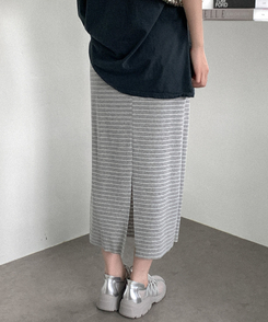 ミディ/ロングスカート ボーダーバンディングロングスカート(5color) GREY