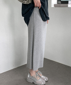 ミディ/ロングスカート ボーダーバンディングロングスカート(5color) GREY