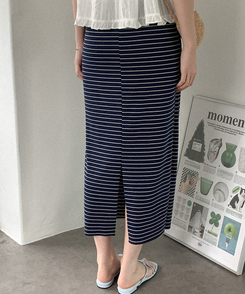 ミディ/ロングスカート ボーダーバンディングロングスカート(5color) NAVY