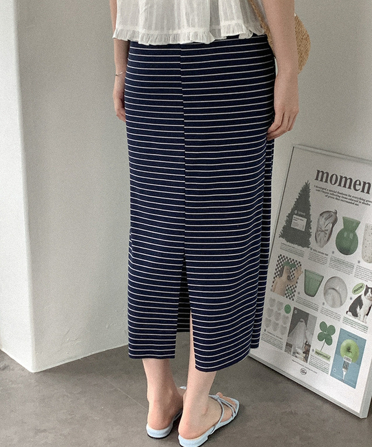 ボーダーバンディングロングスカート(5color) NAVY