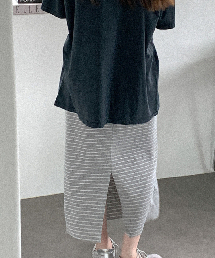 ボーダーバンディングロングスカート(5color) GREY