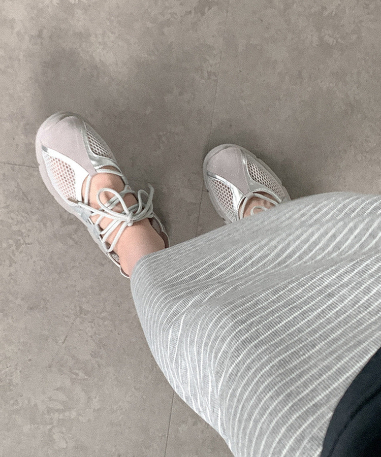ボーダーバンディングロングスカート(5color) GREY