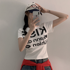 半袖Tシャツ バイカラーレタリングセミクロップ半袖Tシャツ WHITE