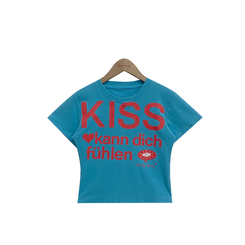 半袖Tシャツ バイカラーレタリングセミクロップ半袖Tシャツ