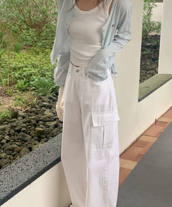 カーディガン リネンクロップニットカーディガン(8color) LIGHT BLUE