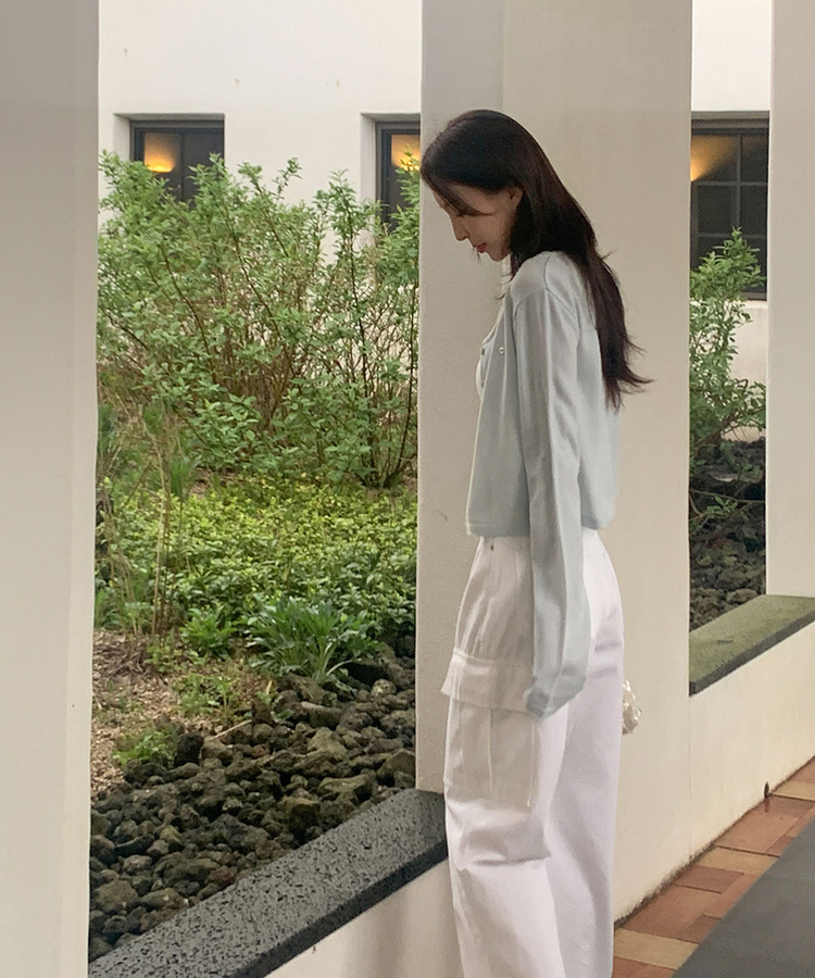 リネンクロップニットカーディガン(8color) LIGHT BLUE
