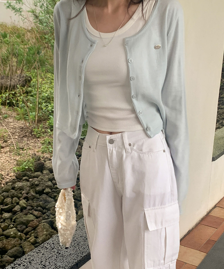 リネンクロップニットカーディガン(8color) LIGHT BLUE