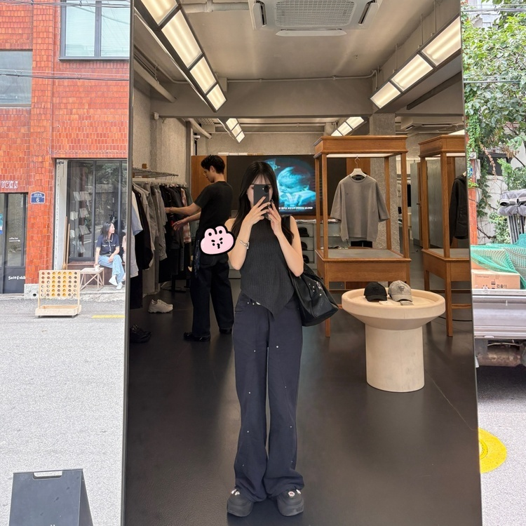 바잉투 절개 데님 팬츠 딥블루