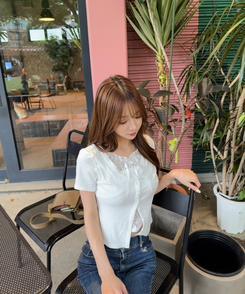 半袖Tシャツ レースレイヤードクロップカーディガン WHITE