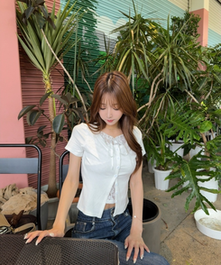 半袖Tシャツ レースレイヤードクロップカーディガン WHITE