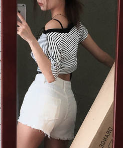 デニム ダメージショートパンツ WHITE