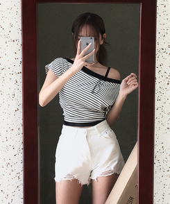 デニム ダメージショートパンツ WHITE