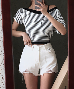 デニム ダメージショートパンツ WHITE