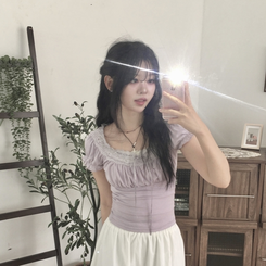 半袖Tシャツ レースリボンパフ半袖Tシャツ PURPLE
