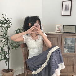 半袖Tシャツ レースリボンパフ半袖Tシャツ WHITE