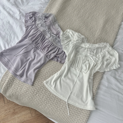 半袖Tシャツ レースリボンパフ半袖Tシャツ