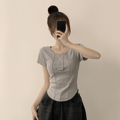 半袖Tシャツ リボタラウンドスリム半袖Tシャツ(5color) GREY