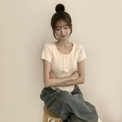 半袖Tシャツ リボタラウンドスリム半袖Tシャツ(5color) CREAM