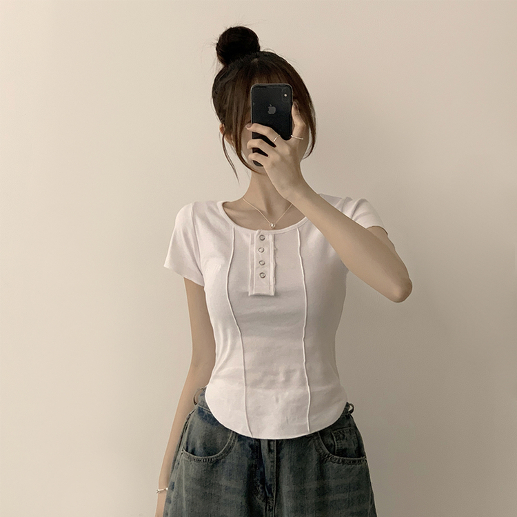 半袖Tシャツ リボタラウンドスリム半袖Tシャツ(5color) WHITE