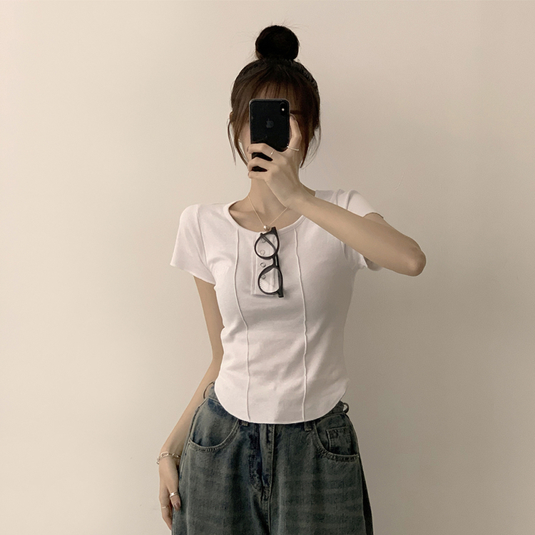 リボタラウンドスリム半袖Tシャツ(5color) WHITE