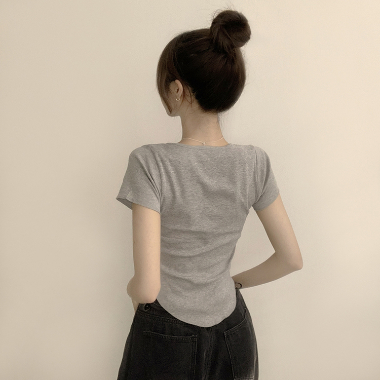 リボタラウンドスリム半袖Tシャツ(5color) GREY