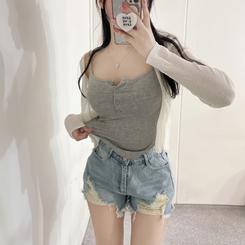 ショートパンツ ダメージデニムショートパンツ BLUE