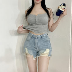 ショートパンツ ダメージデニムショートパンツ BLUE