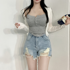 ショートパンツ ダメージデニムショートパンツ BLUE