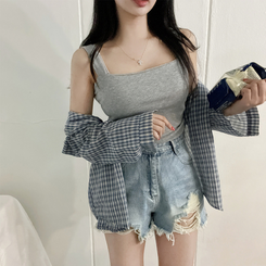 ショートパンツ ダメージデニムショートパンツ BLUE