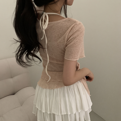 半袖Tシャツ ホルターレイヤード半袖Tシャツ(6color) PINK