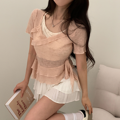 半袖Tシャツ ホルターレイヤード半袖Tシャツ(6color) PINK