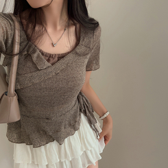 半袖Tシャツ ホルターレイヤード半袖Tシャツ(6color) LIGHT BROWN
