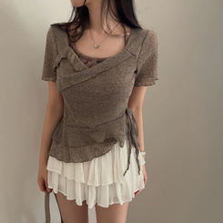 半袖Tシャツ ホルターレイヤード半袖Tシャツ(6color) LIGHT BROWN