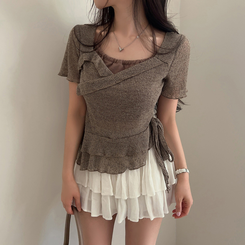 半袖Tシャツ ホルターレイヤード半袖Tシャツ(6color) LIGHT BROWN