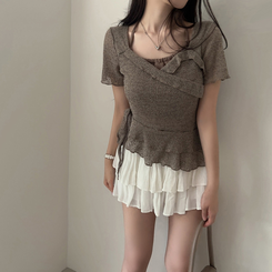 半袖Tシャツ ホルターレイヤード半袖Tシャツ(6color) LIGHT BROWN