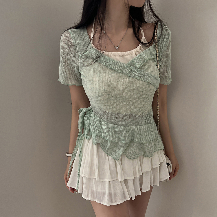 ホルターレイヤード半袖Tシャツ(6color) MINT